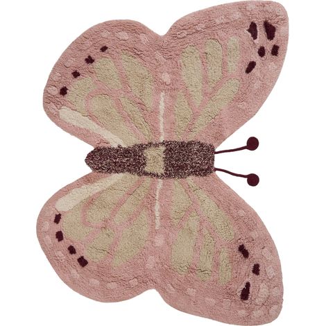Tapis en Coton 90 x 120 cm Forme de Papillon Accessoire Décoratif pour Enfants Rose et Gris Grayling (1/5)