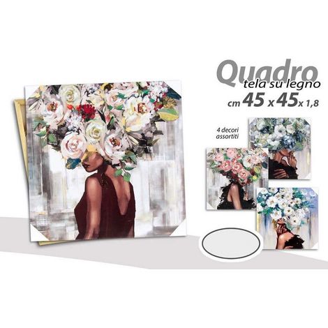 TRADE SHOP - Quadro Quadretto Decorativo 45 X 45 X 1,8cm Tela Su Legno Deluxe 4 Decori 831966 - (1/3)