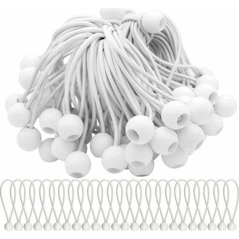 Set mit 75 elastischen Spannseilen mit Kugeln. Elastisches Bungee-Seil für Partyzelte, Zelte, Banner und Planen (1/5)