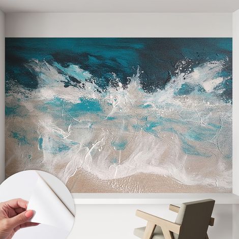 Papier peint autocollant adhésif avec motifs pour salon et chambre accessoire stylé pour votre intérieur Vagues océaniques 152x104 cm (1/5)