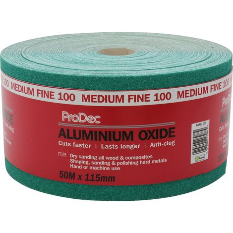 ProDec Rotolo di carta abrasiva in ossido di alluminio verde, grana 100, grana medio-fine, per levigare legno, vernice, gesso, riempitivo, metallo e molto altro ancora, carta vetrata larga 115 mm, (1/5)
