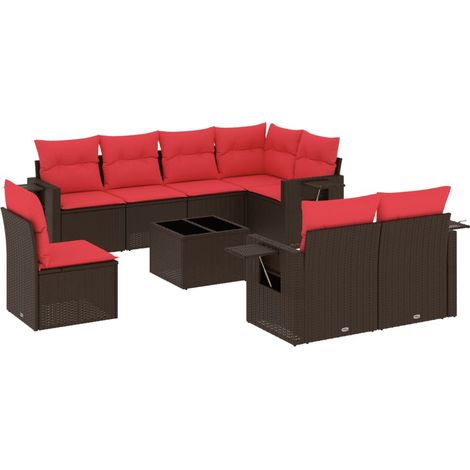 9-teiliges Gartensofa-Set mit Kissen, braun, Polyrattan vidaXL (1/5)