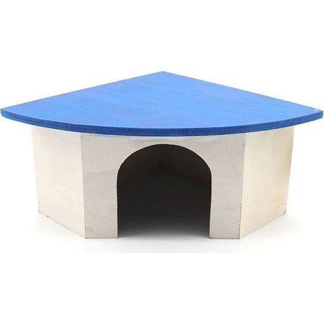 Wood Corner House Blue Roof 29x13x21 cm