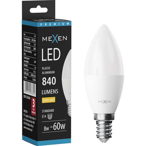 Mexen Nova Bombilla LED E14, C37, 8W, C谩lida - 3000K, 840 lm - L102-E14-0830-01 (1/5)