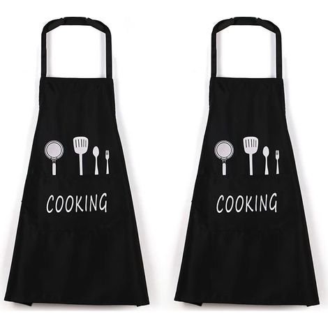 Set di grembiuli neri da 2 pezzi, grembiule da cucina professionale da uomo, grembiule impermeabile con tasche, grembiuli per cucinare, lavoro al ristorante, barbecue, giardinaggio, artigianato, cottu