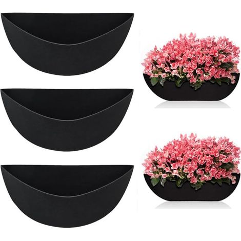 Lot de 3 doublures de panier de fleurs de 35,6 cm en feutre de noix de coco pour pot de fleurs mural de jardin, clôture, paniers de fenêtre (noir) (1/4)