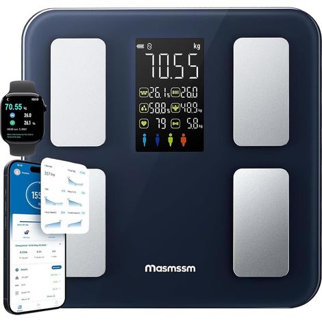 Balance Connectée Pèse-Personne, Balance Connectée Impédancemètre 8-en-1 Grand VA Écran, 22 Indicateurs dont Fréquence Cardiaque, IMC, Graisse Corporelle Pour iOS (1/5)