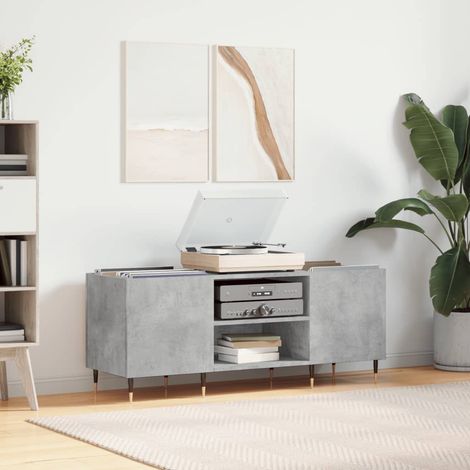 Mueble discos madera contrachapada gris hormigón 121x38x48 cm vidaXL (1/5)