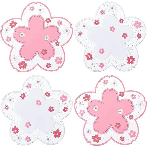 Dekorative Untersetzer, Tischsets für Tassen, hübsche Topfuntersetzer, Kirschblüten-Untersetzer, rosa Untersetzer mit Blumenmuster, 4er-Set für Getränke und Kaffee (1/5)