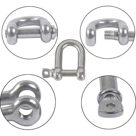 M6 D Manilles Acier inoxydable 304 D Manille Goupille Vis Boucle Manille Manille droite Joint Fermoir Manille droite en acier manille en forme de U avec fermeture 6PCS (1/3)