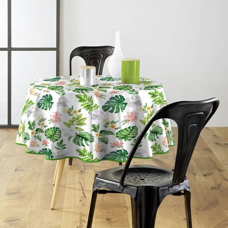 Runde Tischdecke mit Pflanzenmuster BALEARES, Ø 160 cm, Kunststoff