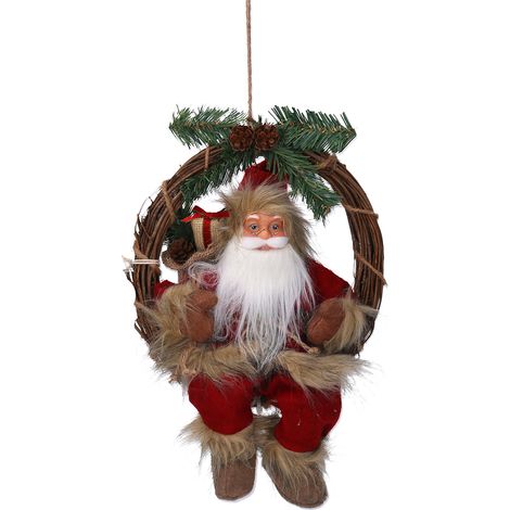 Pupazzo Babbo Natale in Tessuto su ghirlanda marrone rosso cm 23,5x13,5xh30