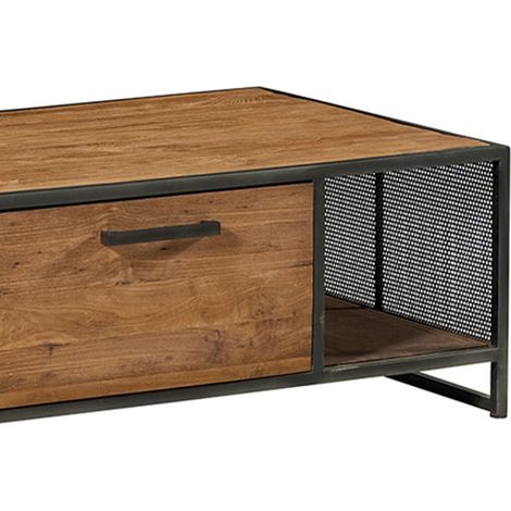 Table basse teck industrielle rectangulaire Casita ATHENA 120cm - 120x72x40 cm - Kayu Meuble (1/4)