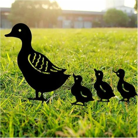 Décorations de jardin en métal rétro, statues de canard noires (4 pièces) pour pelouse et allée (1/4)