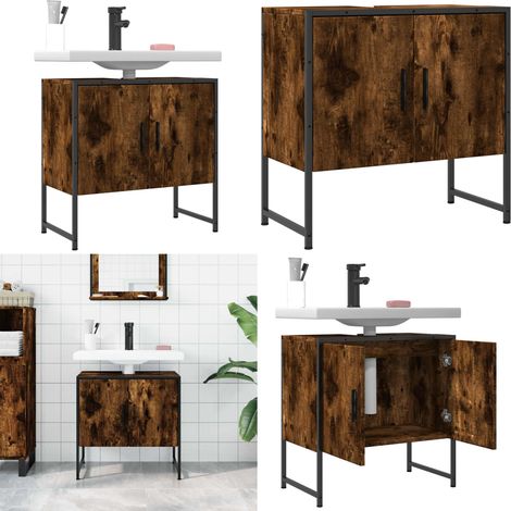 Waschbeckenunterschrank Räuchereiche 60x33x60 cm Holzwerkstoff - Badezimmermöbel - Waschbeckenunterschrank - Unterschrank - Holzwerkstoff - Pulverbeschichtet - Home & Living