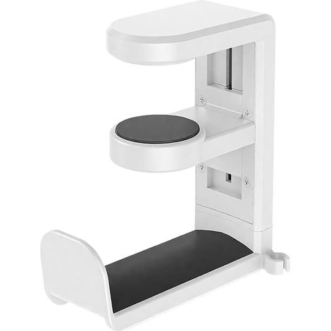 Supporto per cuffie con gancio girevole a 360°, supporto per cuffie audio, supporto per cuffie da gaming da posizionare sotto la scrivania, non richiede forature, regolabile (bianco). (1/4)