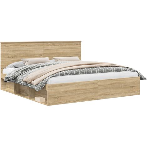 Bed Frame with Headboard Sonoma 200 x 200 cm Solid Pine Wood vidaXL (1/5)