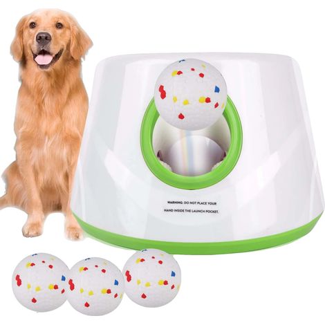 Lanzador automático de pelotas, distancias de lanzamiento ajustables, recargable por USB, verde (1/2)
