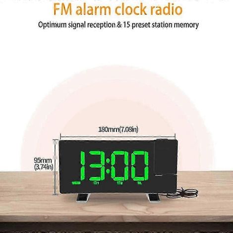 Réveil projecteur, radio-réveil numérique avec chargeur USB, réglage de la luminosité de 0 à 100 %, deux canaux