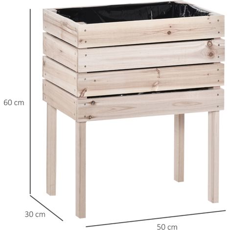 Jardinière surélevée, résistante aux intempéries, en bois massif, 50 cm x 30 cm x 60 cm, naturelle (1/3)