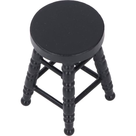 Tabouret miniature rond en bois, fabriqué à la main, à l'échelle 1:12, pour maison de poupée. Modèle décoratif. Jouet noir. (1/5)
