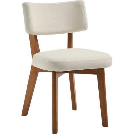 Chaise de salle à manger moderne de style mid-century, lot de 2, pieds en bois massif, siège rembourré en tissu pour cuisine, salle à manger ou bureau (lin beige) (1/5)