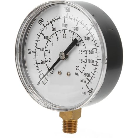 90-mm-Radialmanometer, 1/4 NPT, Öldruck 0–300 psi / 0–2000 kPa / 0–20 bar, Industriemanometer (1/5)