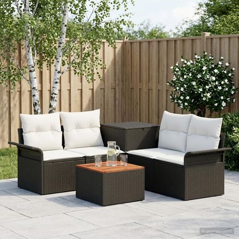 Salon de Jardin Modulable 4 Places en Rotin Synthétique et Acier Noir et Blanc Crème 6 pièces - PANGIVO (1/5)