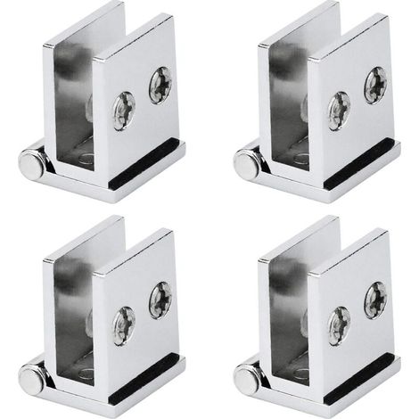 Set di 4 cerniere per porte in vetro, angolo di apertura 0°, cerniere per mobili da cucina, vetrine e box doccia, per vetri di spessore 5 mm.