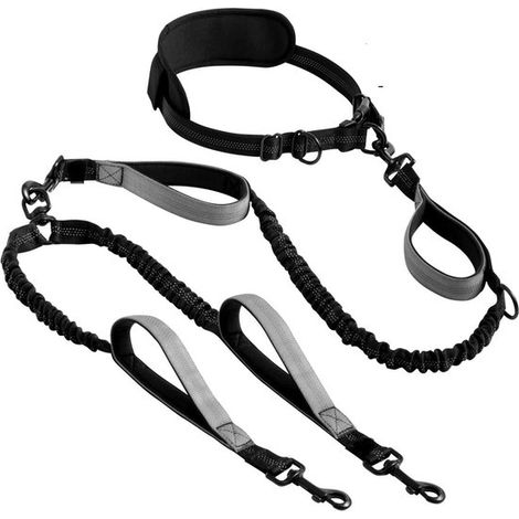 Guinzagli doppi a mani libere per cani – Per cani di taglia media e grande, guinzagli doppi – per 2 cani con impugnature imbottite, cuciture riflettenti, antistrappo, senza nodi (1/4)