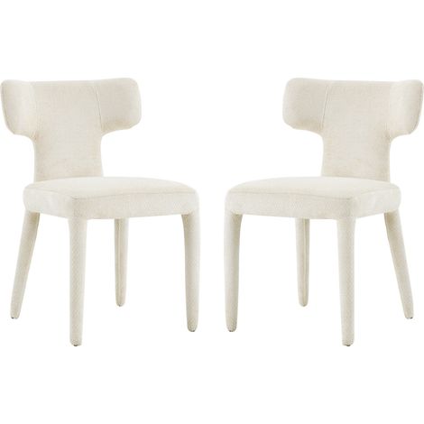 Set 2 sedie da pranzo moderne in tessuto bianco con schienale a T e gambe in metallo (1/5)