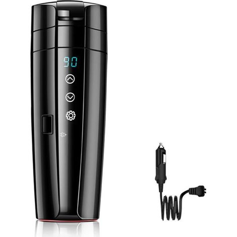 Tasse chauffante isotherme 400ml 12V/24V - Contrôle intelligent température pour voiture/bureau (Acier inox brossé, Autonomie 8h