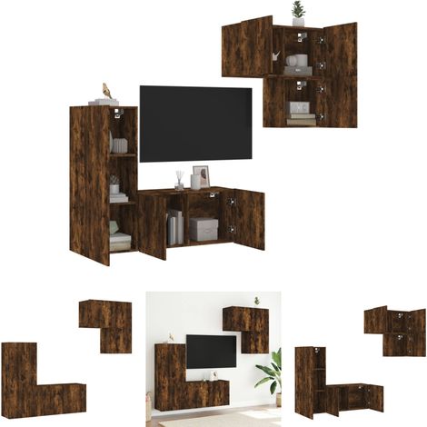 The Living Store 4-tlg. Wohnwand Räuchereiche Holzwerkstoff - TV-Möbel (1/5)