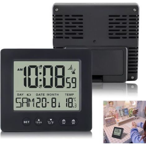Réveil numérique radio-piloté avec lumière : réveil de voyage, horloge radio-pilotée automatique, réveil numérique avec deux réveils indépendants (1/4)