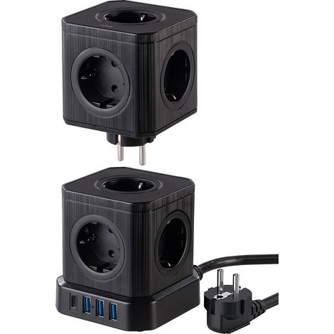 Multiprise colonne 9 prises avec 4 ports USB - coloris noir [revolt] (1/5)