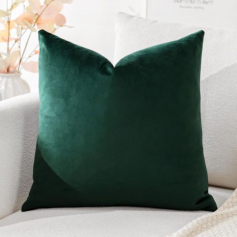 Housse de Coussin en Velours Décoratif Canapé Taie d'oreiller Super Doux Decoration Maison Salon Chambre pour Canapé 60x60cm Vert Foncé (1/5)