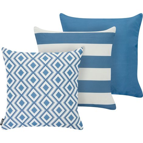 Conjunto de 3 cojines decorativos para exterior accesorios de jardín blanco y azul claro Deutzia (1/5)