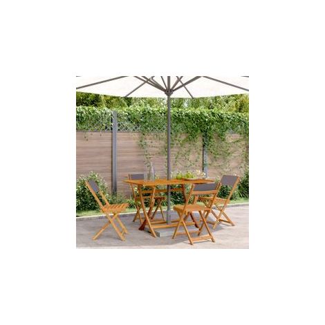 Chaises de jardin pliantes lot de 4 tissu et bois massif (1/5)