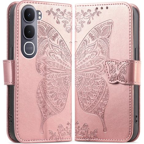 Funda tipo libro para Vivo Y31 5G / Y21D 4G, Mariposa, Rosa (1/4)