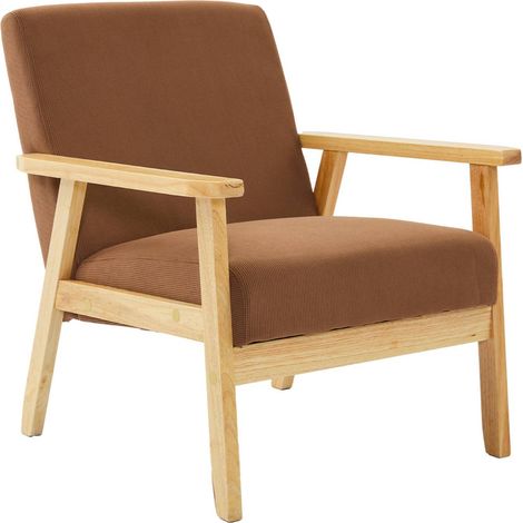 sweeek - Skandinavischer Sessel aus Holz und Cord, Cord, Braun