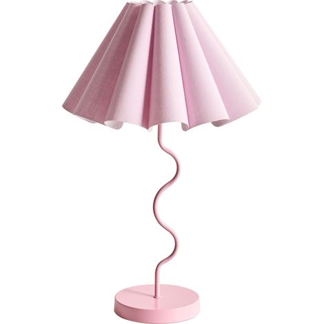 Table Lamp Pink Metal Base Bell Fabric Shades Indoor Bedroom Living Room Modern Style MASUMU
