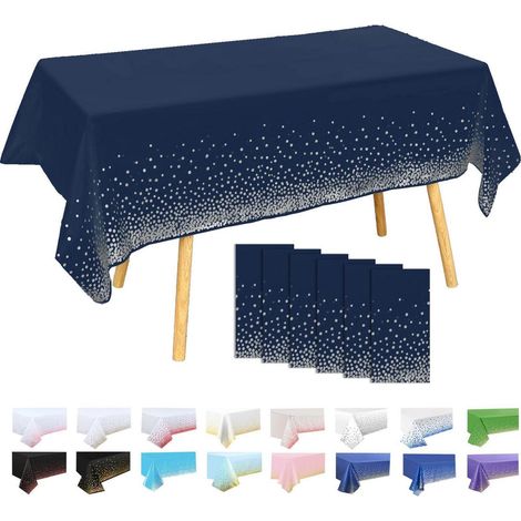 Lot de 6 nappes bleu marine à pois dorés 137x274cm imperméables pour fêtes