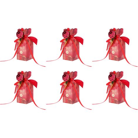 Set mit 10 Bonbondosen im Retro-Blumenmuster für Hochzeiten, Geburtstage, Partys, als Geschenkverpackung mit dekorativen Bändern. (1/5)