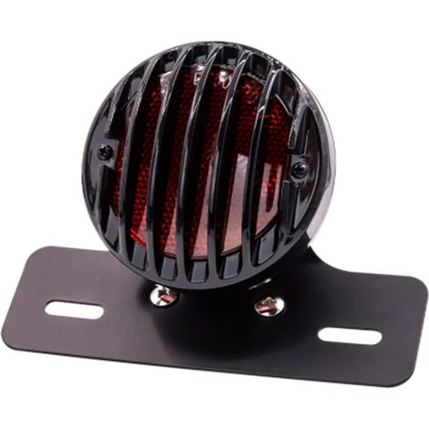 Feu Arrière Universel Rond Noir 12V, Support Plaque d'Immatriculation avec Feu Stop (1/5)