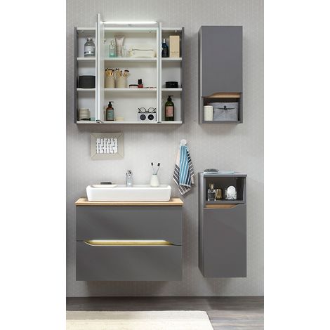 Badezimmer Möbel Set in Quarzgrau Matt Touch mit Riviera Eiche Nb. QENA-66, B/H/T ca. 125/190/45 cm (1/5)