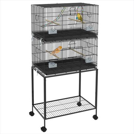 Cage pour oiseaux sur pied double avec mangeoires Acier Noir (1/5)