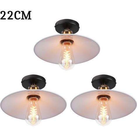 Plafonnier Industriel Rétro Vintage Abat-jour Métal E27 220mm Blanc 3PCS (1/5)