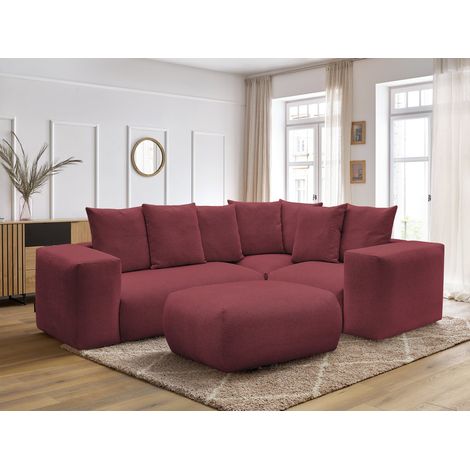 BOBOCHIC - Canapé d'angle fixe modulable VOLTAIRE avec 1 chauffeuse 2 places, 1 angle et 1 chauffeuse 1 place tissu chiné avec pouf Angle droit Rouge (1/5)