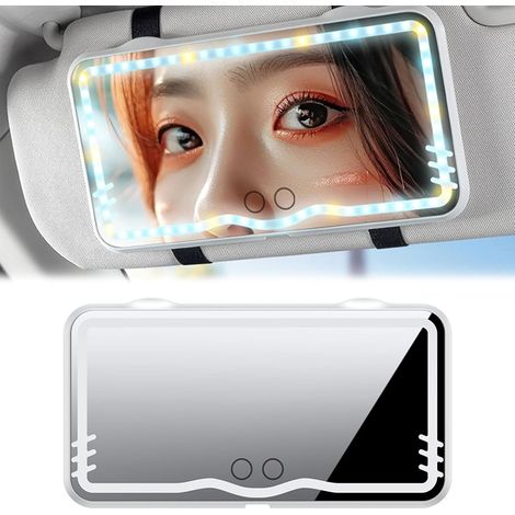 Specchietto per il trucco dell'auto, specchietto per parasole dell'auto, specchietto per il trucco per parasole, specchietto per parasole in acciaio inossidabile, specchio per il trucco (LED bianco 25 (1/5)