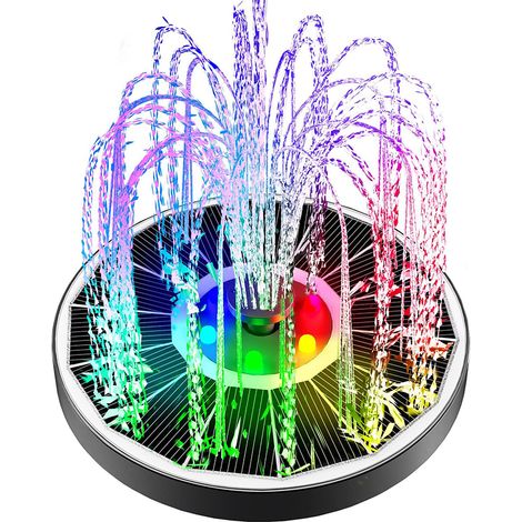 Fontaine solaire pour jardin, 1,5 W – Ronde, 16 cm – Effet de lumière colorée – Idéale pour bassin, piscine, terrasse ou extérieur